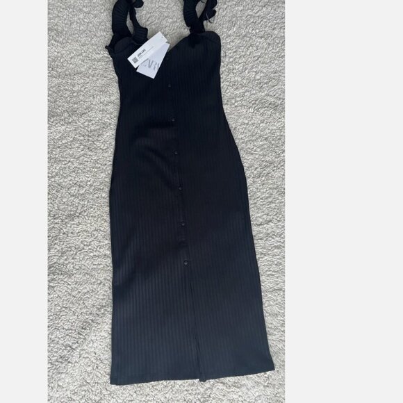 ZARA Black Button-Down Ruffled Sleeve Dress Size Small NWOT - Picture 5 of 6